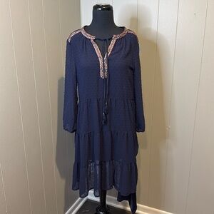 Daniel Rainn Women’s Medium Navy Blue Chenille Dot Swiss Boho Dress